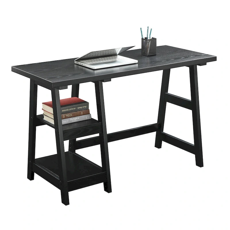 Bureau tréteaux avec 2 étagères ouvertes – Bureau d'ordinateur moderne pour la maison et les étudiants