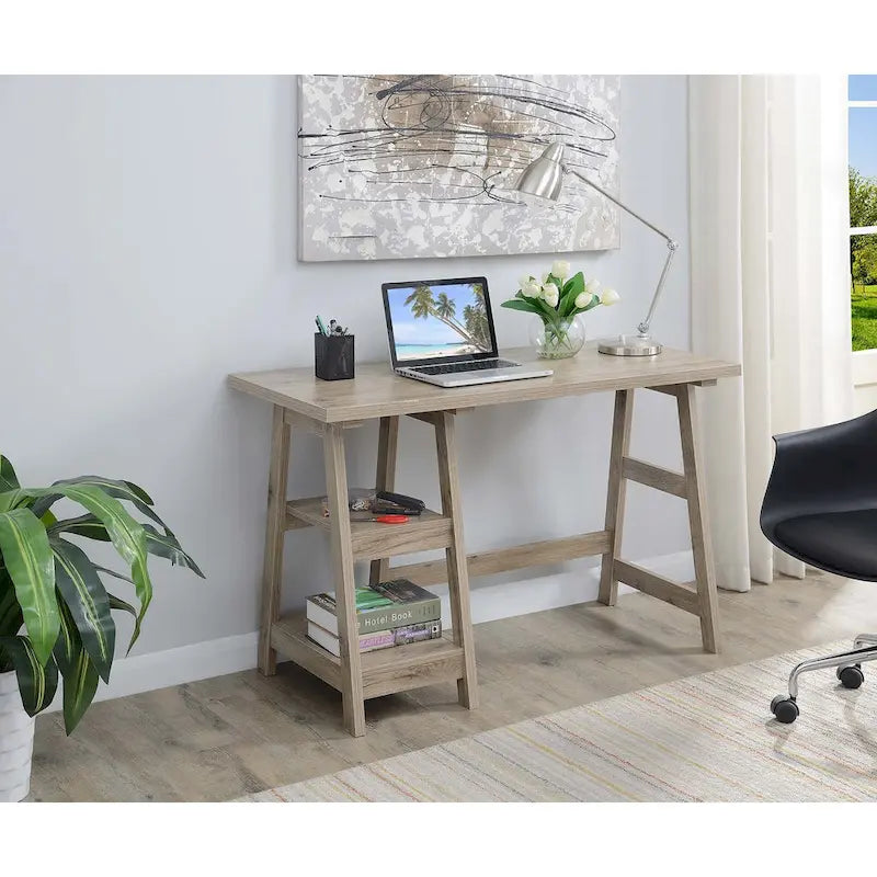 Bureau tréteaux avec 2 étagères ouvertes – Bureau d'ordinateur moderne pour la maison et les étudiants
