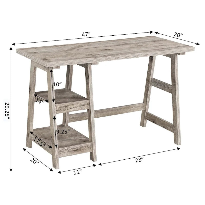 Bureau tréteaux avec 2 étagères ouvertes – Bureau d'ordinateur moderne pour la maison et les étudiants