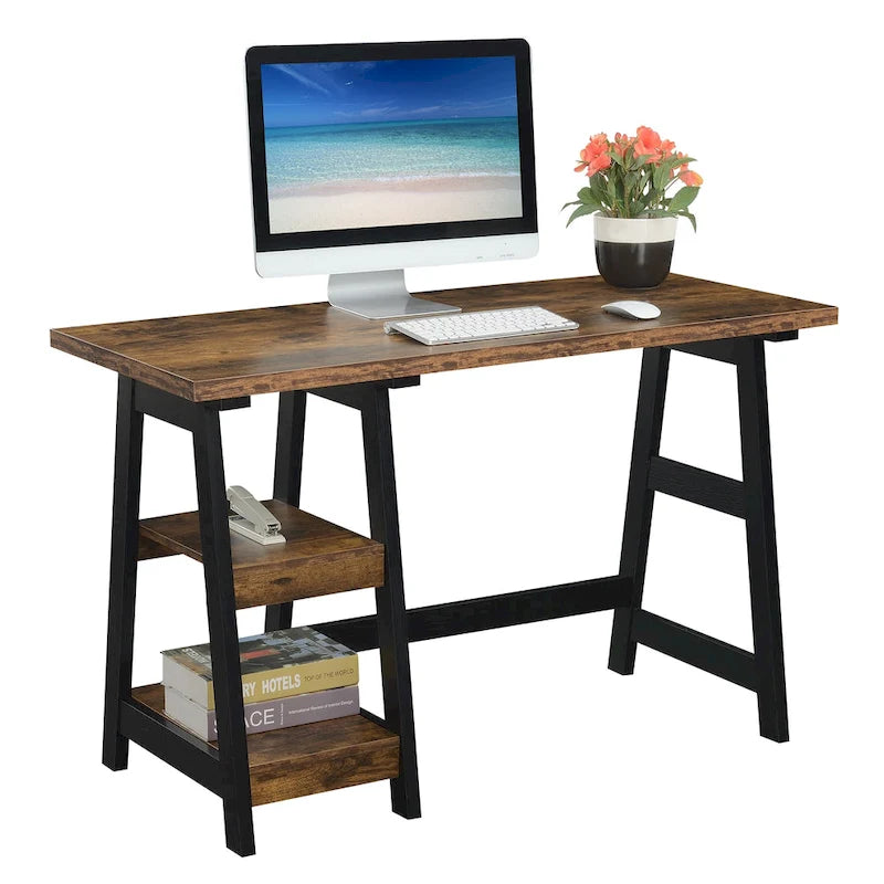 Bureau tréteaux avec 2 étagères ouvertes – Bureau d'ordinateur moderne pour la maison et les étudiants