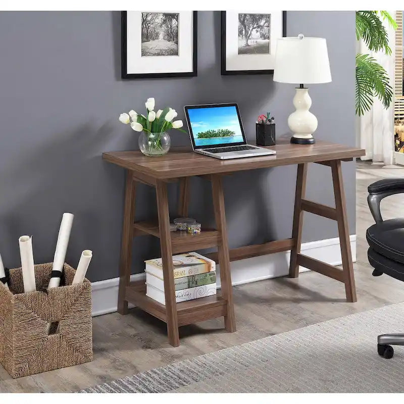 Bureau tréteaux avec 2 étagères ouvertes – Bureau d'ordinateur moderne pour la maison et les étudiants