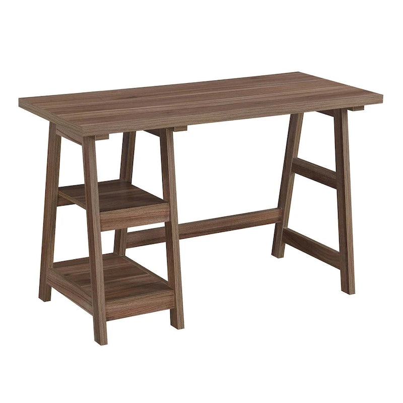 Bureau tréteaux avec 2 étagères ouvertes – Bureau d'ordinateur moderne pour la maison et les étudiants
