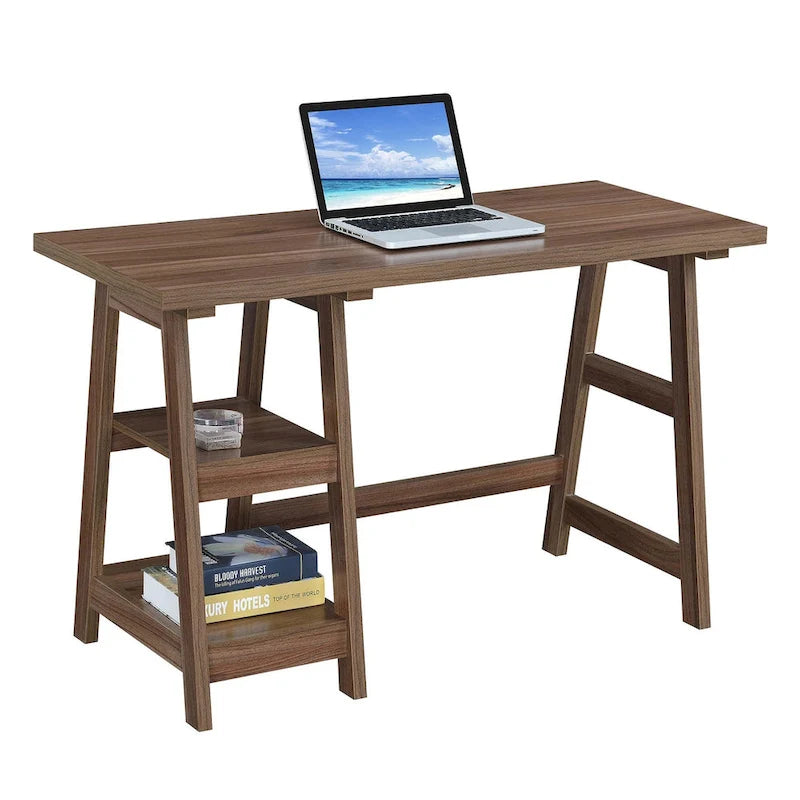 Bureau tréteaux avec 2 étagères ouvertes – Bureau d'ordinateur moderne pour la maison et les étudiants