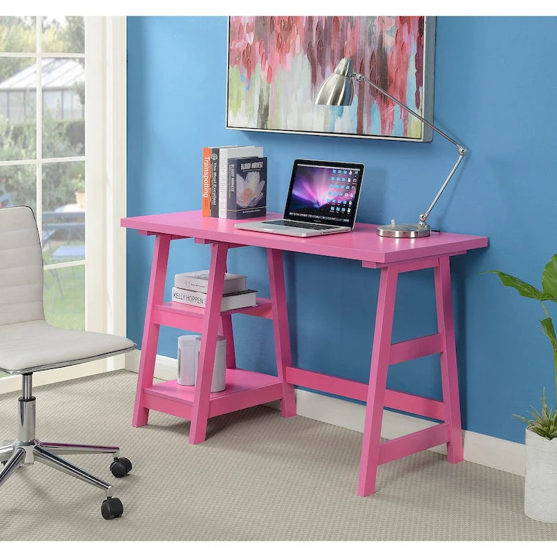 Bureau tréteaux avec 2 étagères ouvertes – Bureau d'ordinateur moderne pour la maison et les étudiants