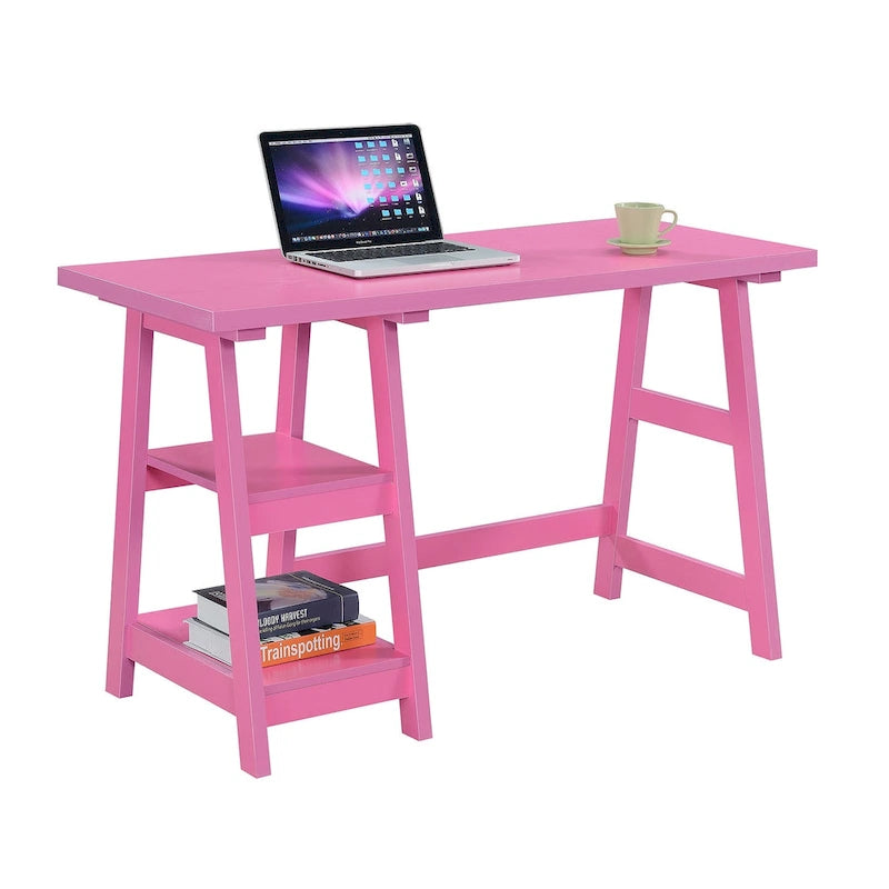 Bureau tréteaux avec 2 étagères ouvertes – Bureau d'ordinateur moderne pour la maison et les étudiants
