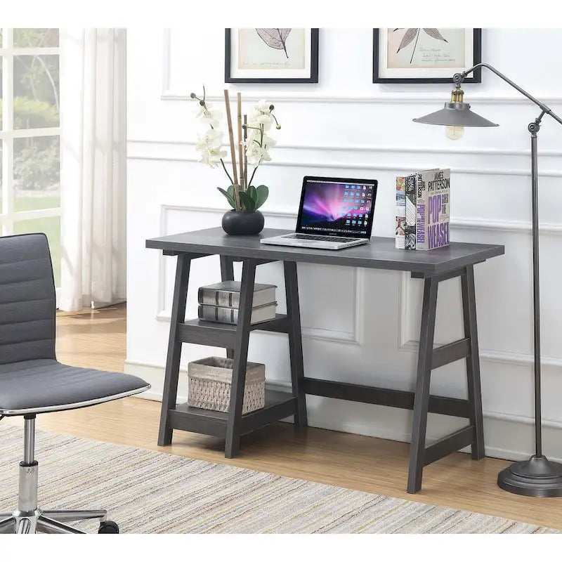 Bureau tréteaux avec 2 étagères ouvertes – Bureau d'ordinateur moderne pour la maison et les étudiants