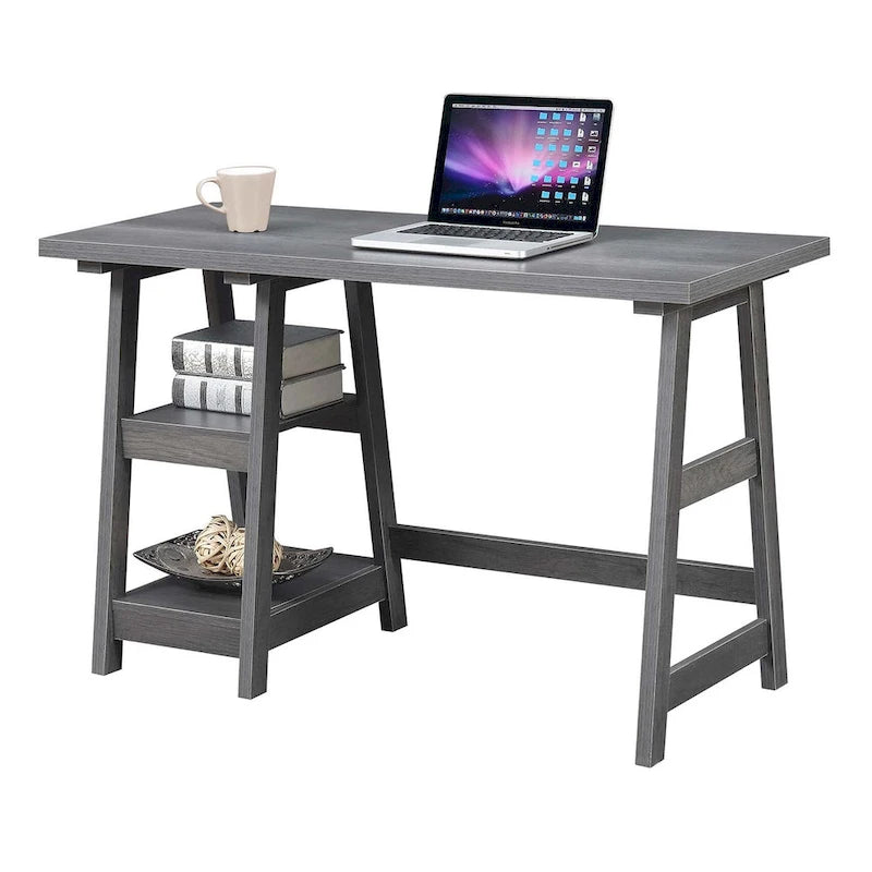 Bureau tréteaux avec 2 étagères ouvertes – Bureau d'ordinateur moderne pour la maison et les étudiants