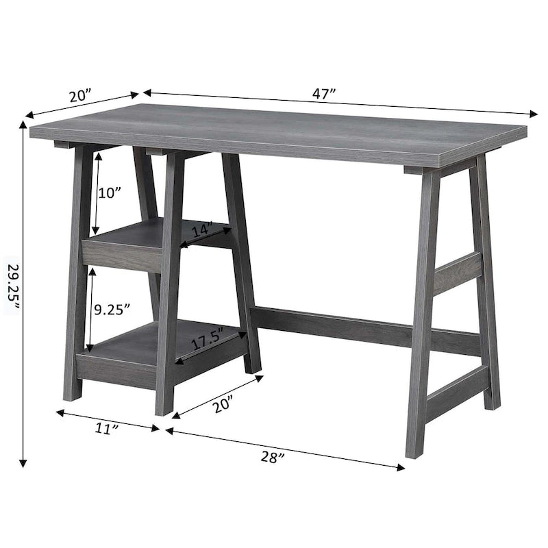 Bureau tréteaux avec 2 étagères ouvertes – Bureau d'ordinateur moderne pour la maison et les étudiants