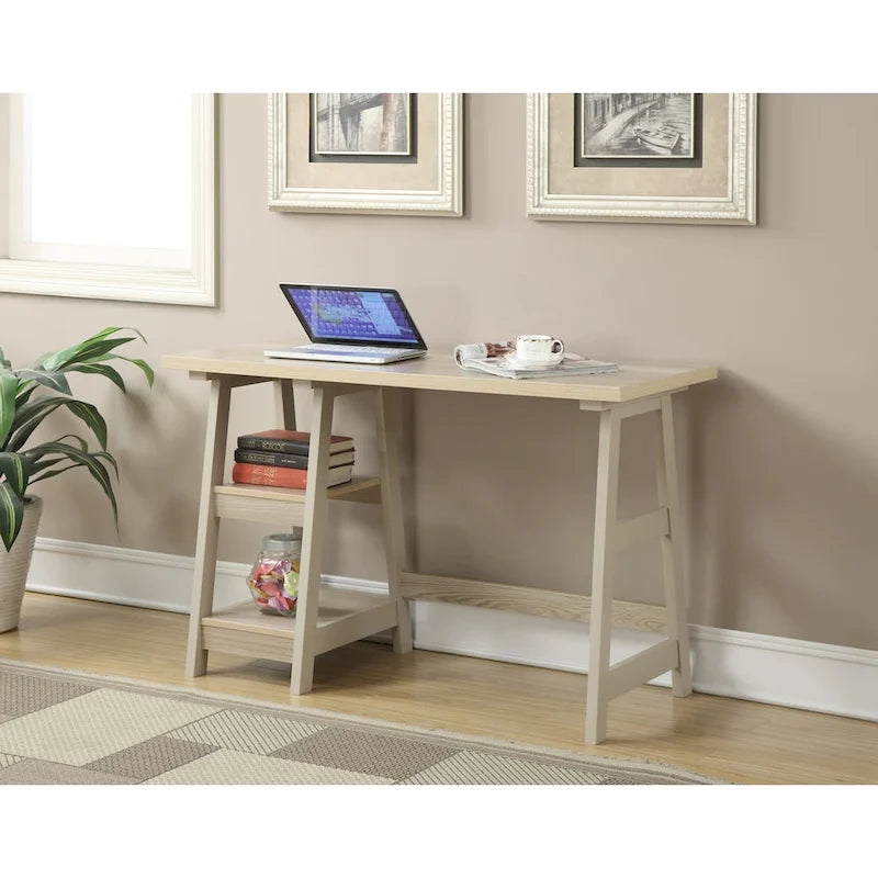 Bureau tréteaux avec 2 étagères ouvertes – Bureau d'ordinateur moderne pour la maison et les étudiants