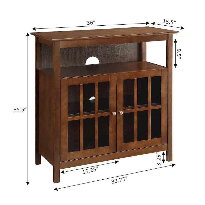Meuble TV haut de 40 po avec armoires de rangement et portes en verre trempé