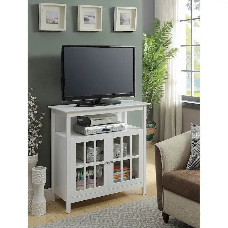 Meuble TV haut de 40 po avec armoires de rangement et portes en verre trempé