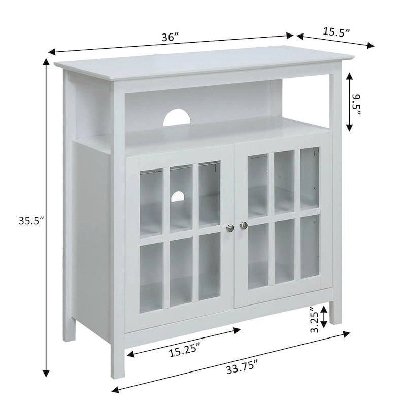 Meuble TV haut de 40 po avec armoires de rangement et portes en verre trempé