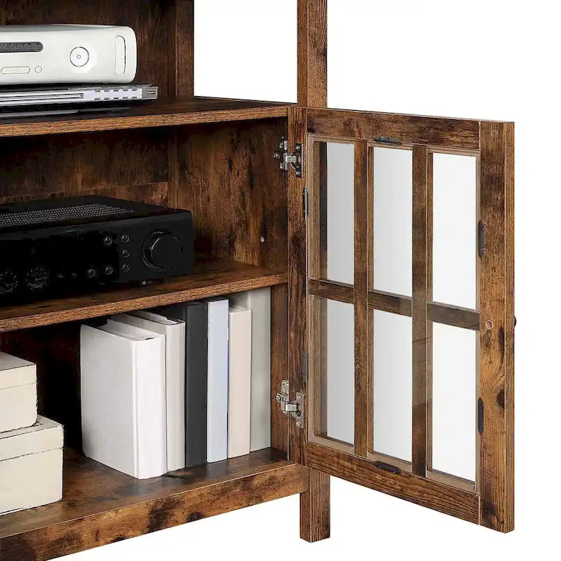 Meuble TV haut de 40 po avec armoires de rangement et portes en verre trempé