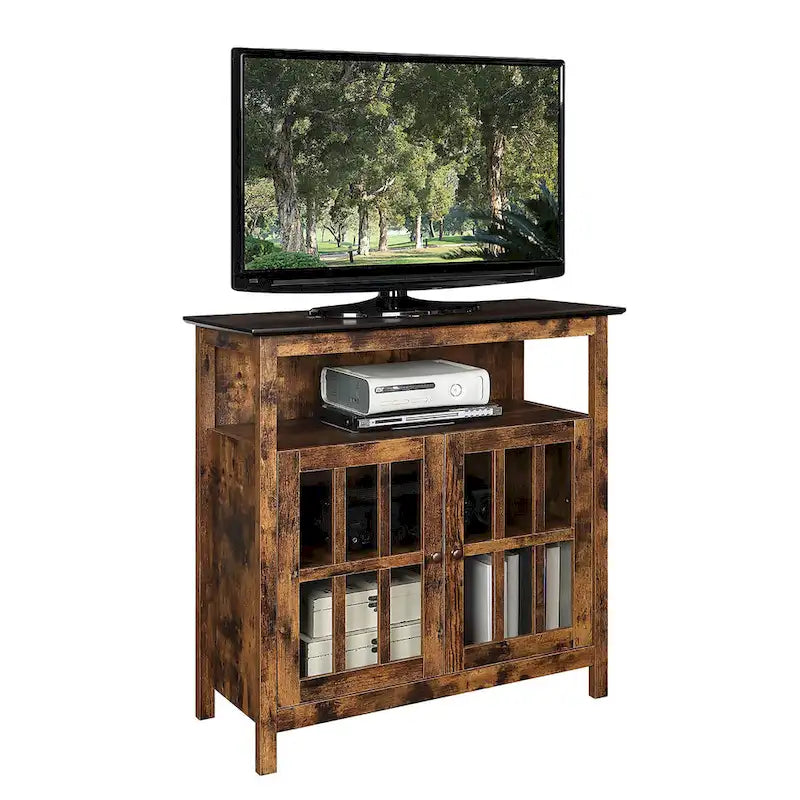 Meuble TV haut de 40 po avec armoires de rangement et portes en verre trempé