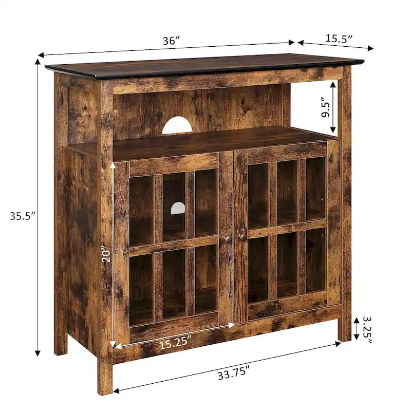 Meuble TV haut de 40 po avec armoires de rangement et portes en verre trempé