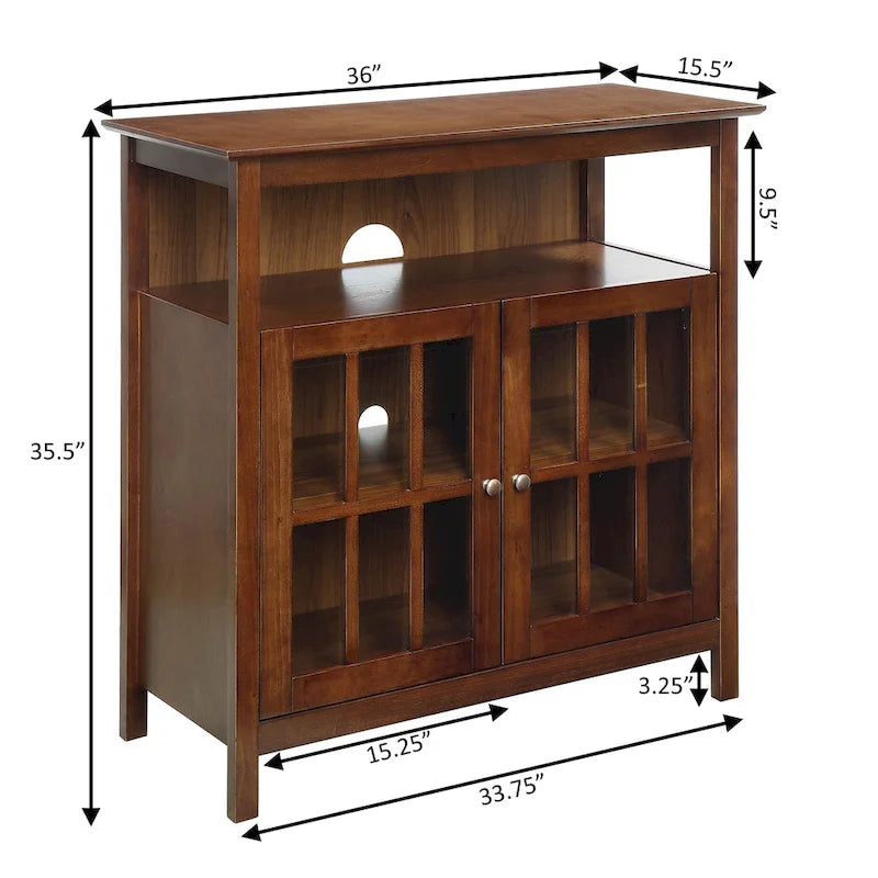 Meuble TV haut de 40 po avec armoires de rangement et portes en verre trempé