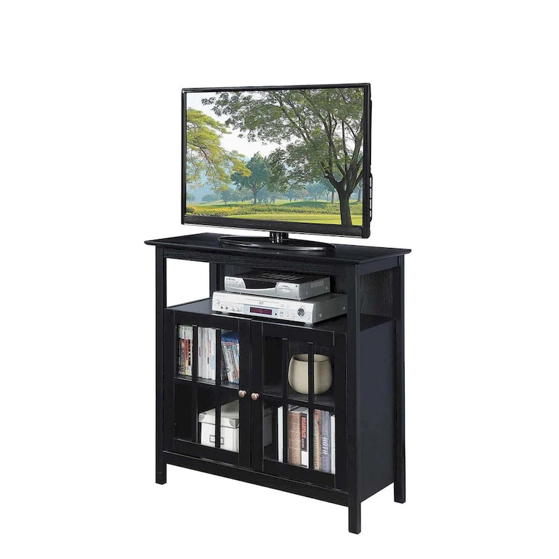 Meuble TV haut de 40 po avec armoires de rangement et portes en verre trempé