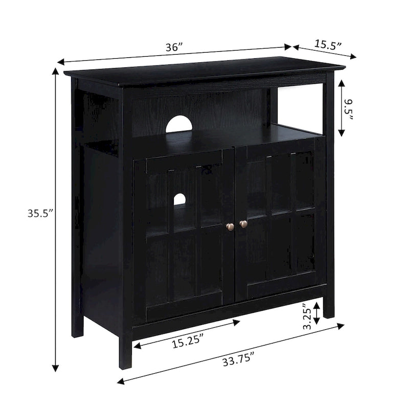 Meuble TV haut de 40 po avec armoires de rangement et portes en verre trempé