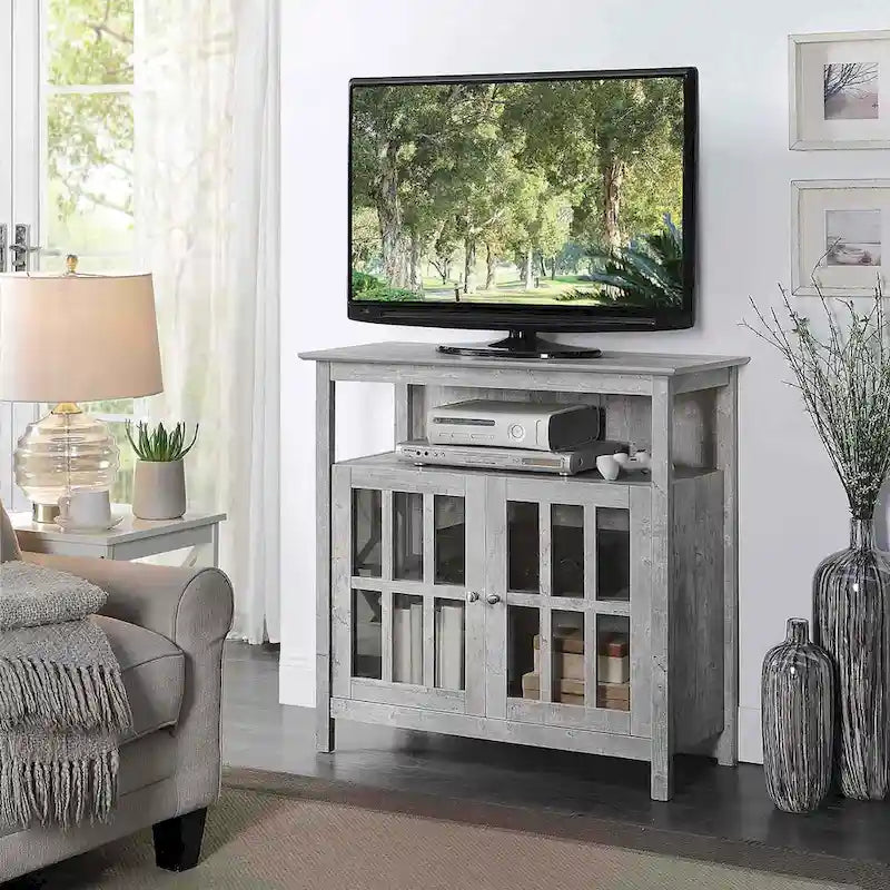 Meuble TV haut de 40 po avec armoires de rangement et portes en verre trempé