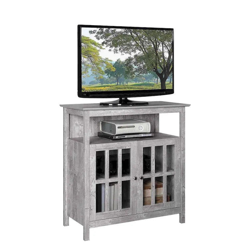 Meuble TV haut de 40 po avec armoires de rangement et portes en verre trempé