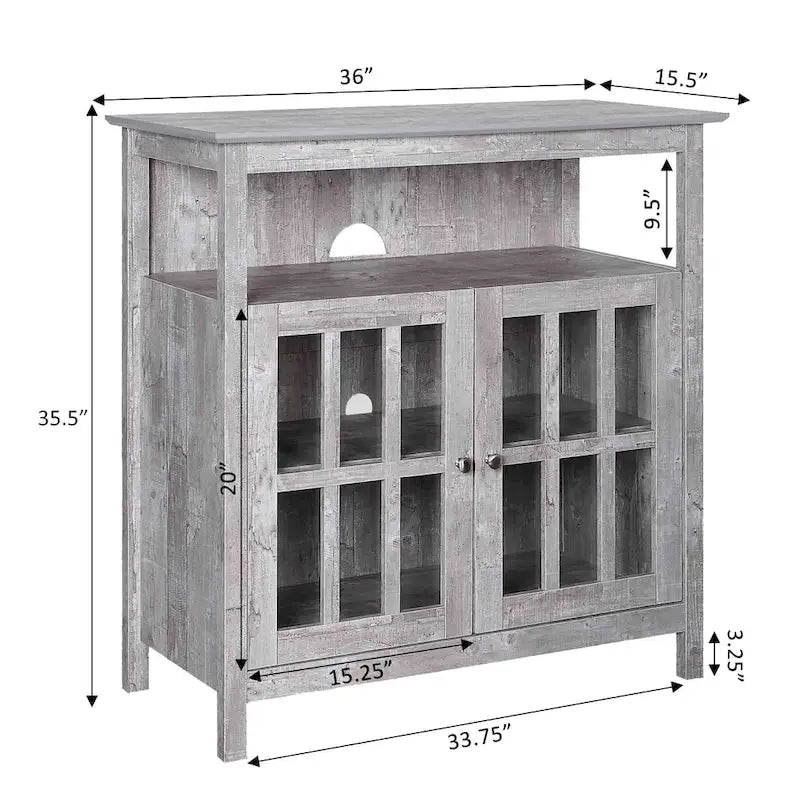 Meuble TV haut de 40 po avec armoires de rangement et portes en verre trempé