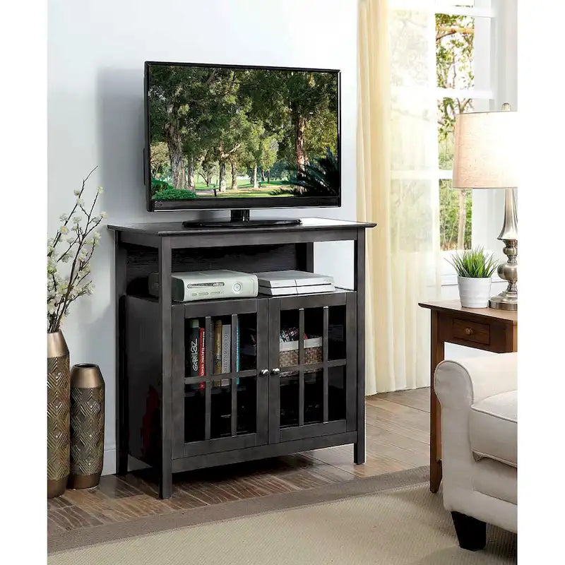 Meuble TV haut de 40 po avec armoires de rangement et portes en verre trempé