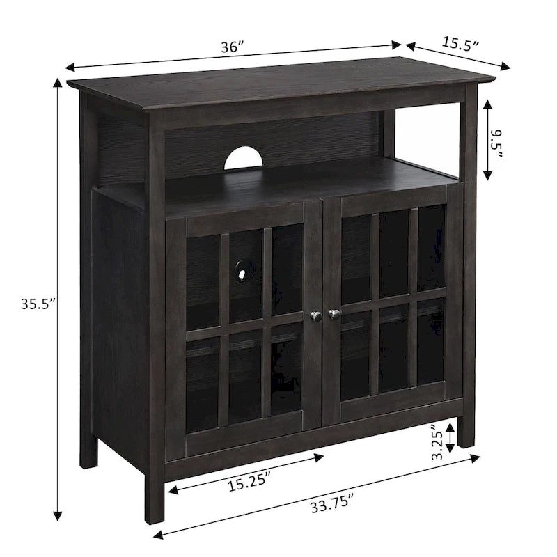 Meuble TV haut de 40 po avec armoires de rangement et portes en verre trempé