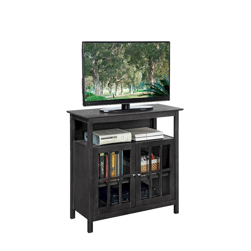 Meuble TV haut de 40 po avec armoires de rangement et portes en verre trempé