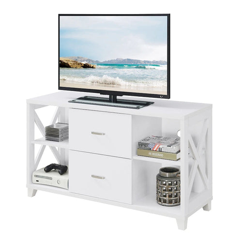 Meuble TV 2 tiroirs avec étagères – Design en X, convient aux TV jusqu'à 55 pouces