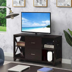 Meuble TV 2 tiroirs avec étagères – Design en X, convient aux TV jusqu'à 55 pouces