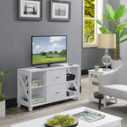 Meuble TV 2 tiroirs avec étagères – Design en X, convient aux TV jusqu'à 55 pouces