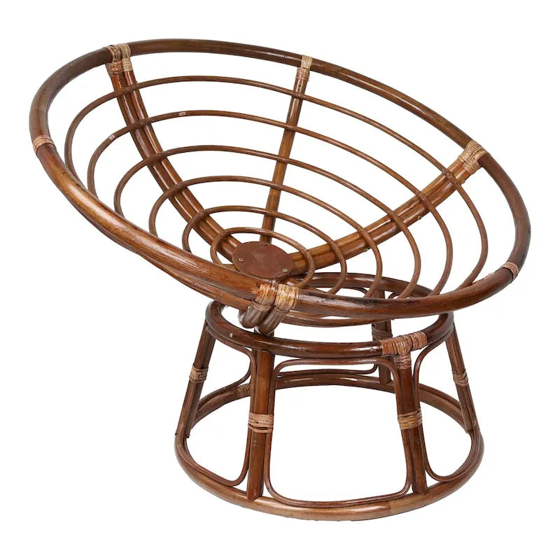 Fauteuil Papasan en rotin 42" avec coussin capitonné toutes saisons – Cadre Noyer, style Bohème