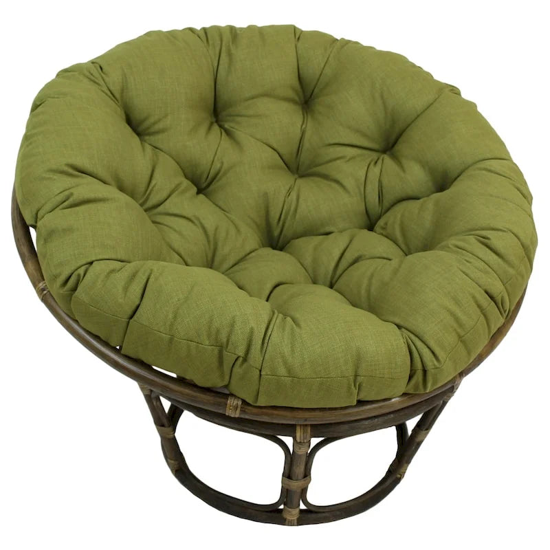 Fauteuil Papasan en rotin 42" avec coussin capitonné toutes saisons – Cadre Noyer, style Bohème