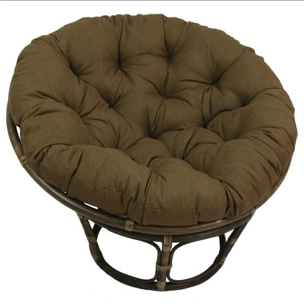 Fauteuil Papasan en rotin 42" avec coussin capitonné toutes saisons – Cadre Noyer, style Bohème