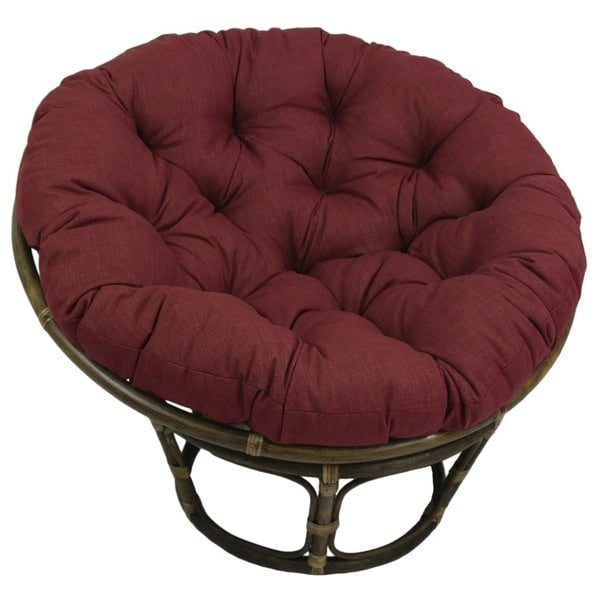 Fauteuil Papasan en rotin 42" avec coussin capitonné toutes saisons – Cadre Noyer, style Bohème