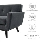 Canapé en tissu chevrons – Boutons touffetés, coussins moelleux, pieds en bois noir