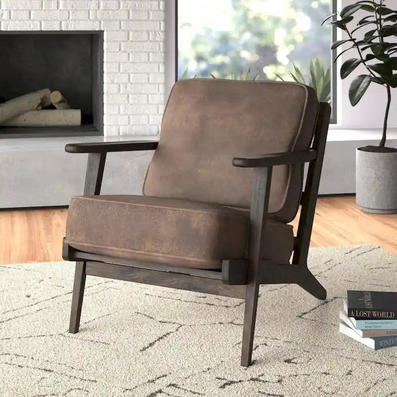 Fauteuil d'appoint Mid-Century Modern – Dossier à lattes, Structure en hêtre massif