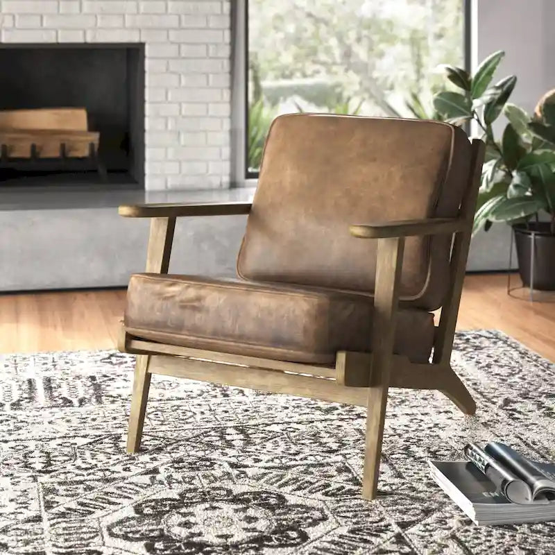 Fauteuil d'appoint Mid-Century Modern – Dossier à lattes, Structure en hêtre massif