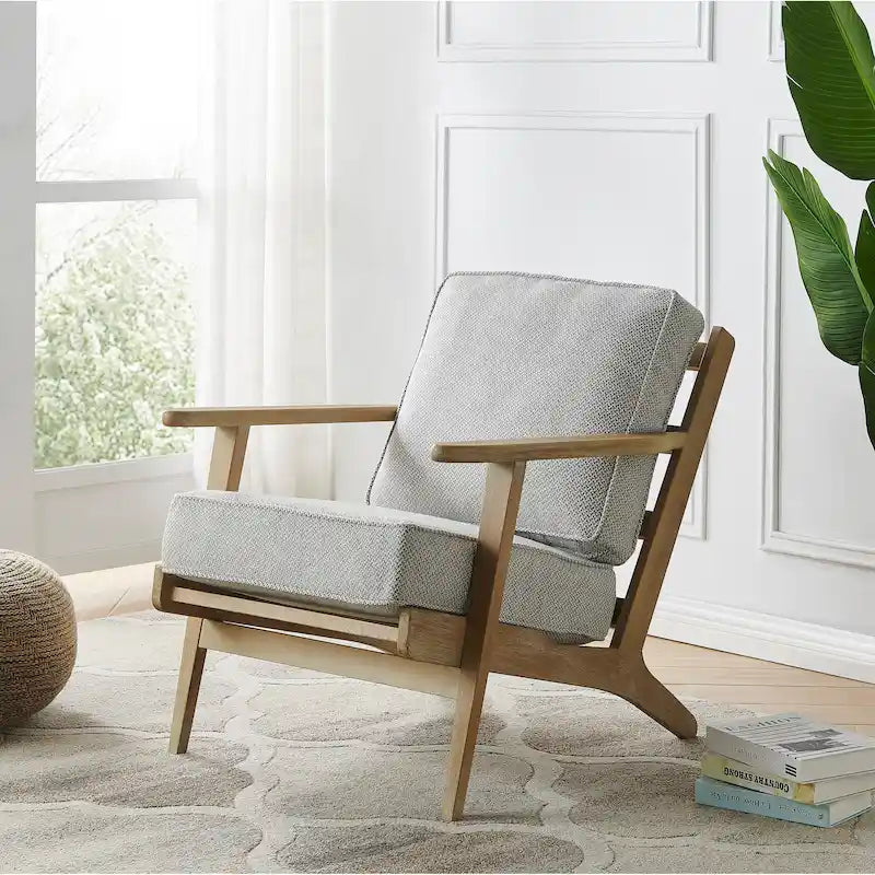 Fauteuil d'appoint Mid-Century Modern – Dossier à lattes, Structure en hêtre massif