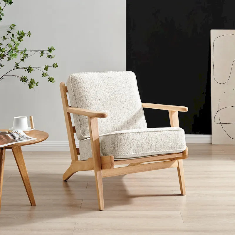 Fauteuil d'appoint Mid-Century Modern – Dossier à lattes, Structure en hêtre massif