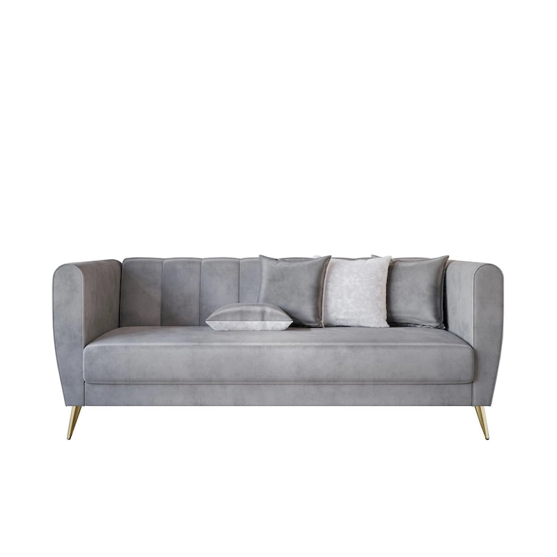 Canapé 3 places en velours à accoudoirs évasés avec 4 coussins décoratifs – Salon moderne