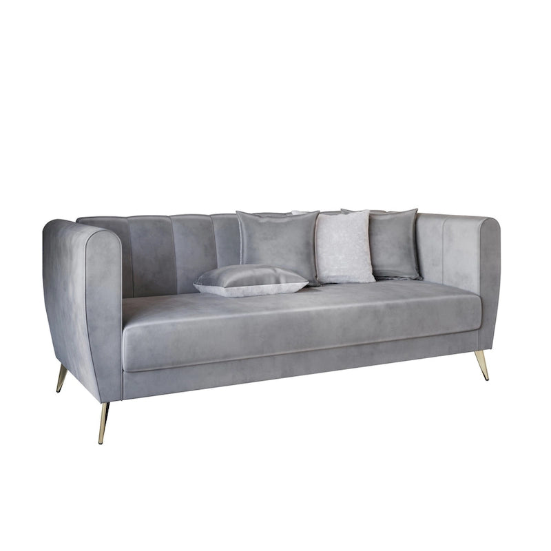 Canapé 3 places en velours à accoudoirs évasés avec 4 coussins décoratifs – Salon moderne