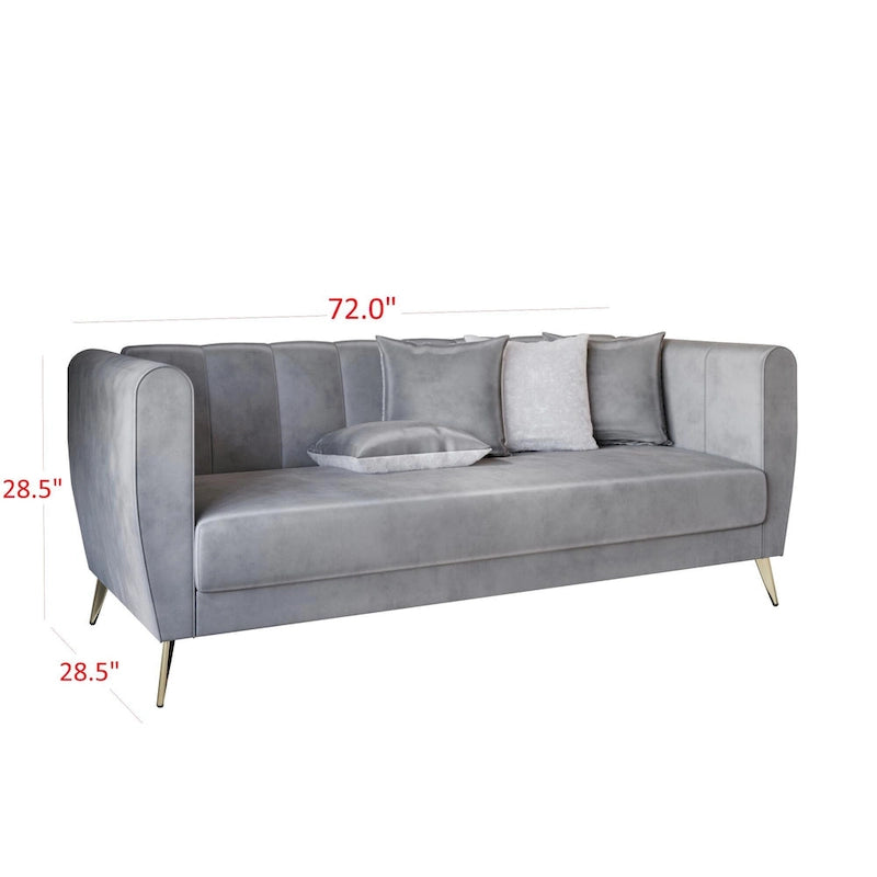 Canapé 3 places en velours à accoudoirs évasés avec 4 coussins décoratifs – Salon moderne