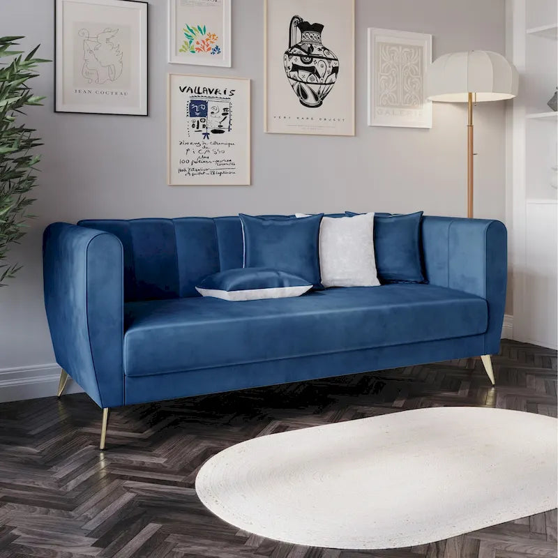 Canapé 3 places en velours à accoudoirs évasés avec 4 coussins décoratifs – Salon moderne