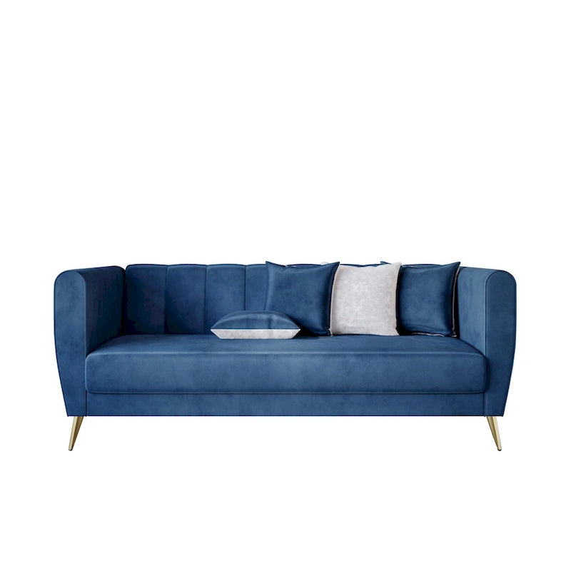 Canapé 3 places en velours à accoudoirs évasés avec 4 coussins décoratifs – Salon moderne