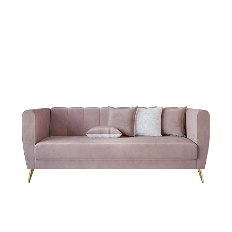 Canapé 3 places en velours à accoudoirs évasés avec 4 coussins décoratifs – Salon moderne