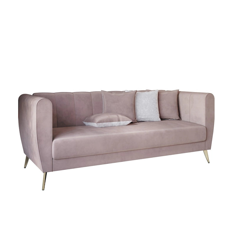 Canapé 3 places en velours à accoudoirs évasés avec 4 coussins décoratifs – Salon moderne