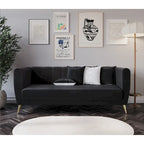 Canapé 3 places en velours à accoudoirs évasés avec 4 coussins décoratifs – Salon moderne