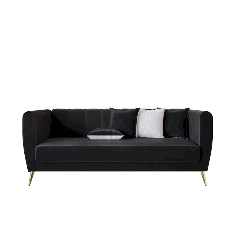 Canapé 3 places en velours à accoudoirs évasés avec 4 coussins décoratifs – Salon moderne