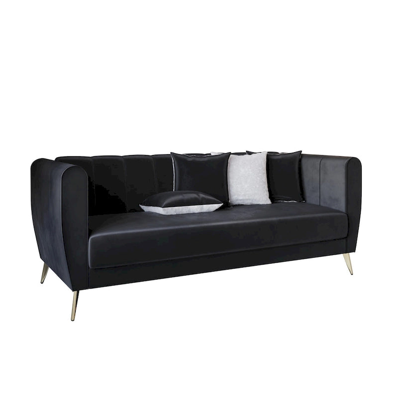 Canapé 3 places en velours à accoudoirs évasés avec 4 coussins décoratifs – Salon moderne